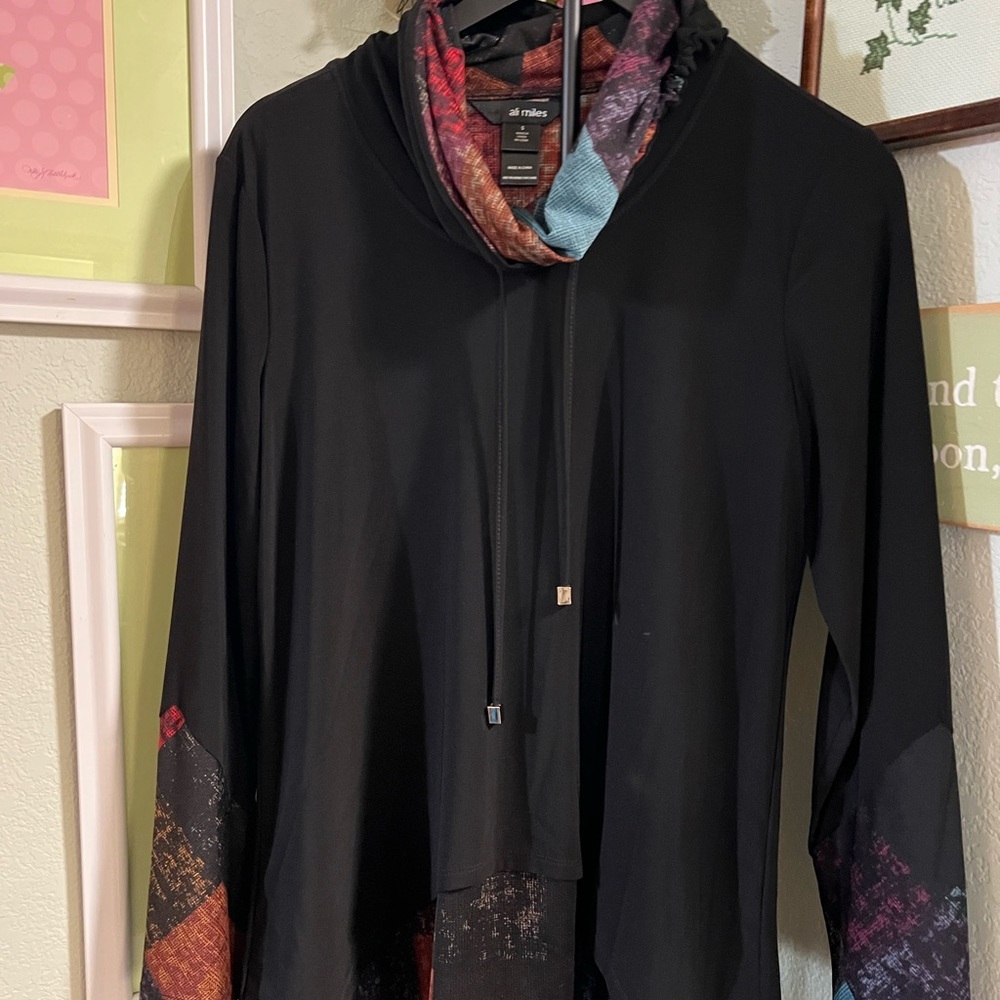 Ali Miles Black Top with Colorful Patterned Accents